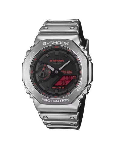 Reloj G-SHOCK Metal Plateado con Pantalla Roja | Resistente y Deportivo