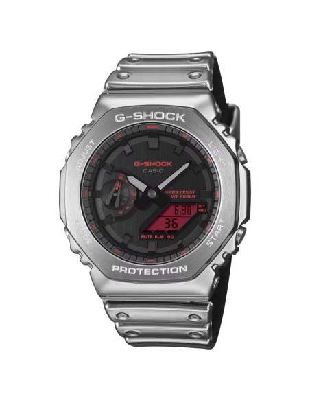 Reloj G-SHOCK Metal Plateado con Pantalla Roja | Resistente y Deportivo