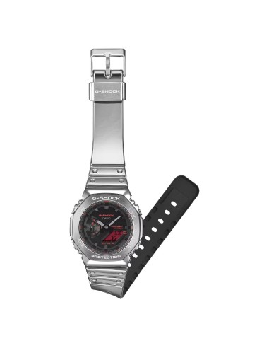 Reloj G-SHOCK Metal Plateado con Pantalla Roja | Resistente y Deportivo