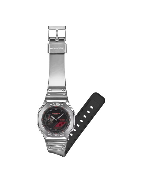 Reloj G-SHOCK Metal Plateado con Pantalla Roja | Resistente y Deportivo
