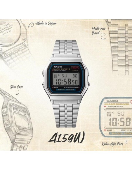 Casio A159WE-1EF | Retro Digital Watch with Steel Strap