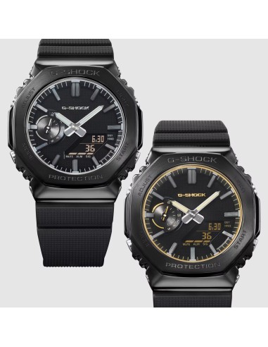 GM-2100LXB LUXE BLACK: a G-SHOCK watch with a sophisticated design, featuring a black metal bezel, gold detailing and a minimali